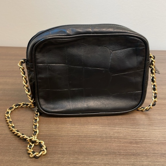 Vintage YKK Black Leather Crossbody Bag - Picture 2 of 5